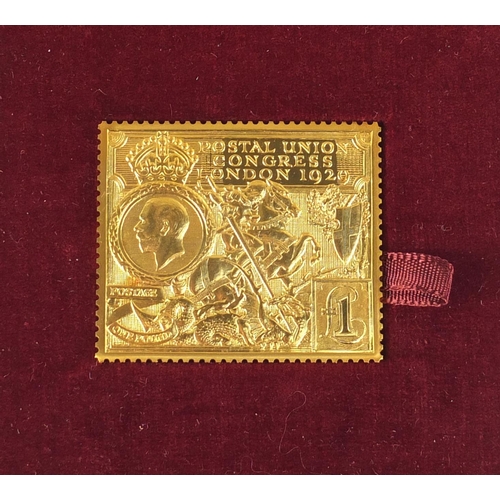 2695 - 22ct gold commemorative stamp replica, number 1952 with case and box, 40.0g