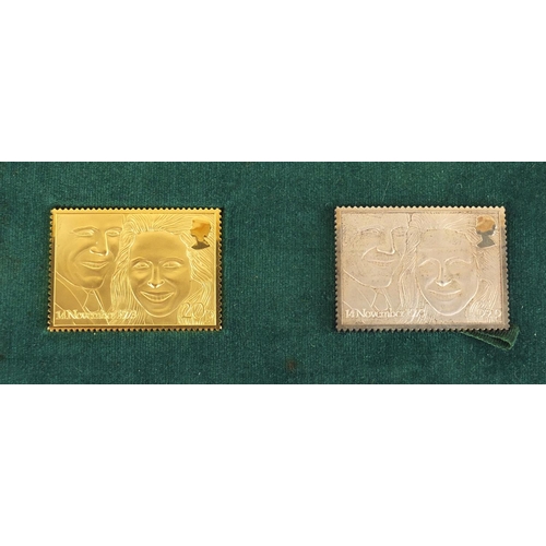 2697 - The Royal Wedding stamp replica's comprising a 22ct gold stamp and silver stamp, commemorating The W... 