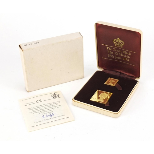2696 - The British Definitive stamp replica issue set comprising two 22ct gold replica stamps, set number 1... 