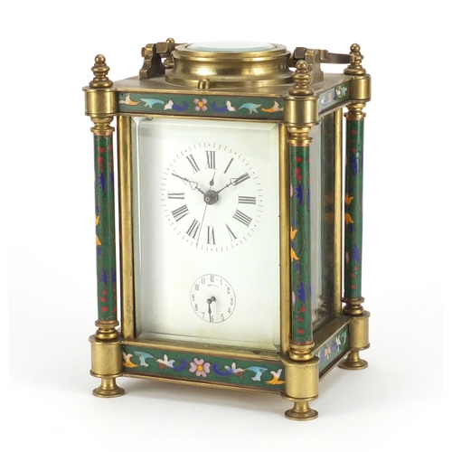 2359 - Aesthetic style brass and champlevé enamel carriage clock with enamel and subsidiary dials, having R... 