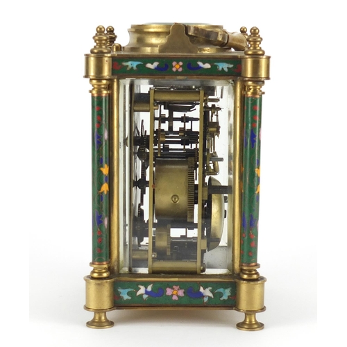 2359 - Aesthetic style brass and champlevé enamel carriage clock with enamel and subsidiary dials, having R... 