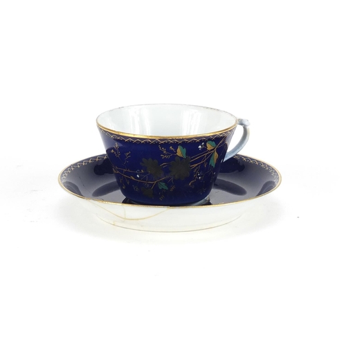 2488 - 19th century Russian porcelain blue ground cabinet cup and saucer by Gardiner, the saucer 12cm in di... 