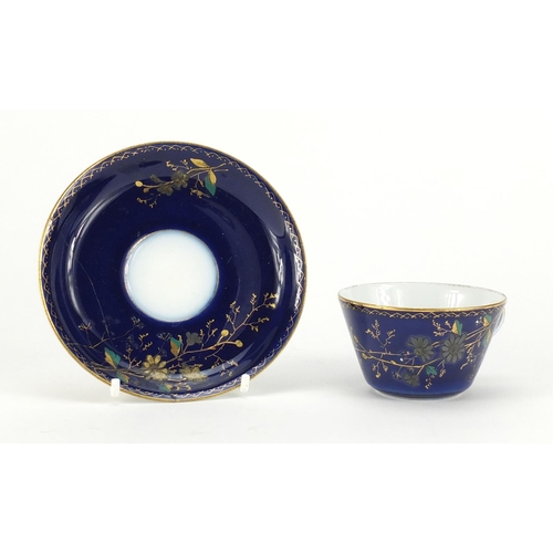 2488 - 19th century Russian porcelain blue ground cabinet cup and saucer by Gardiner, the saucer 12cm in di... 