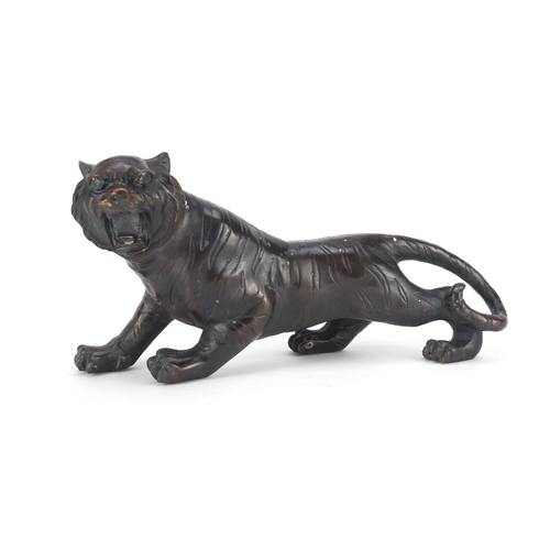 2291 - Large Japanese patinated bronze tiger, 32cm in length