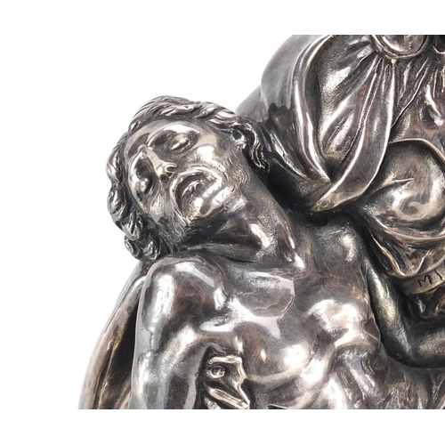 2226 - Large silver filled model of Pietà after Michelangelo Buonarroti, raised on an oval ebonised base, 2... 