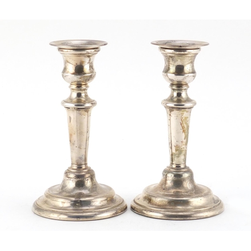 2654 - Pair of silver candlesticks of tapering form, by M C Hersey & Son Ltd, London 1996, 14cm high, 322.8... 