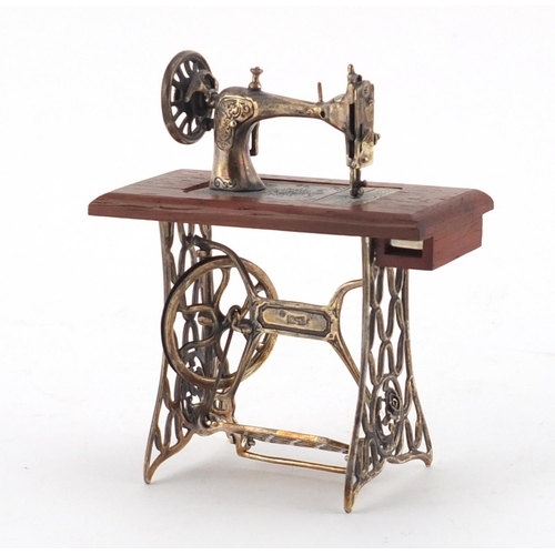 2630 - Novelty miniature silver model of a sewing machine, impressed marks 925, 9.5cm high