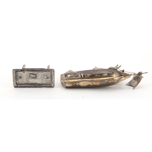 2627 - Novelty silver model of a galleon, impressed marks 925, 12cm high, 148.0g