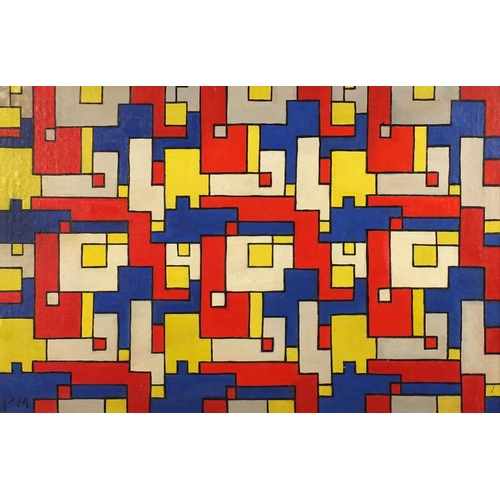 2157 - After Piet Mondrian - Abstract composition, geometric shapes, oil on board, framed, 75cm x 49.5cm