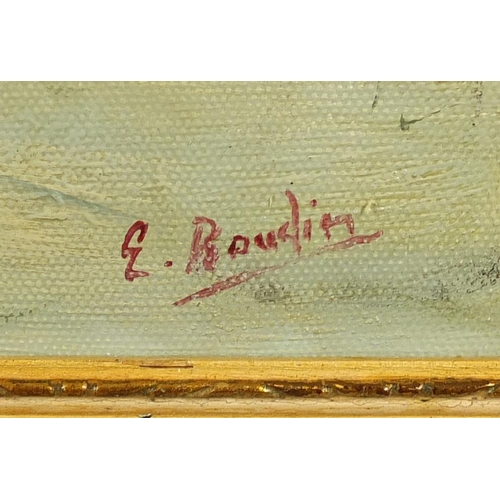 2164 - Manner of Eugène Boudin - Busy Paris street scene, oil on board, framed, 59cm x 29cm