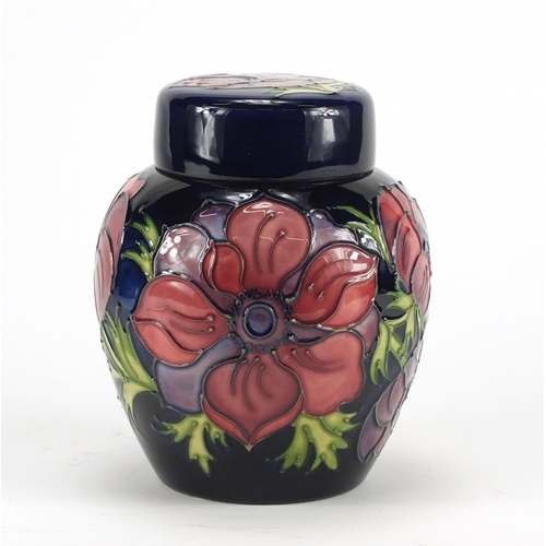 2296 - Moorcroft pottery ginger jar and cover with box, hand painted in the Hibiscus pattern, 16cm high