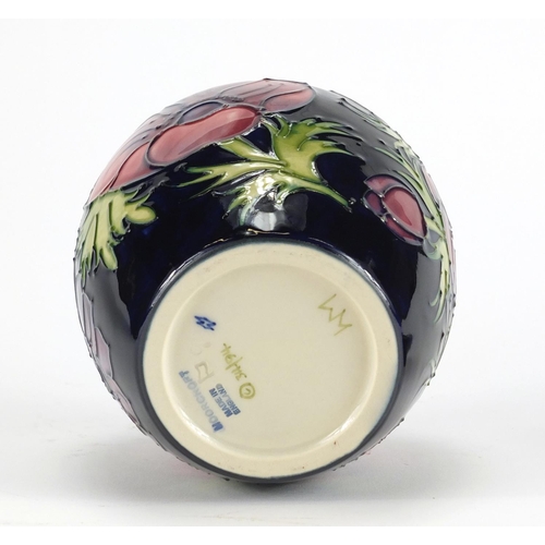2296 - Moorcroft pottery ginger jar and cover with box, hand painted in the Hibiscus pattern, 16cm high