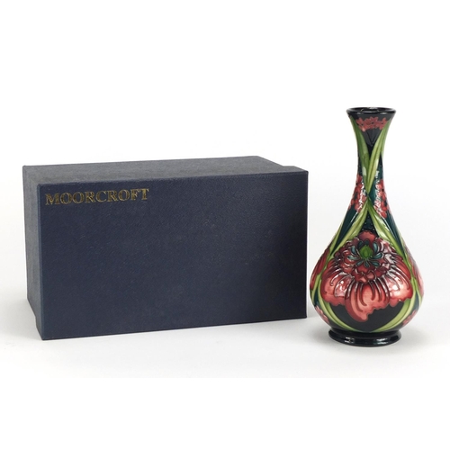 2181 - Moorcroft pottery vase with box, hand painted with stylised flowers by Rachel Bishop, dated 2008, 23... 