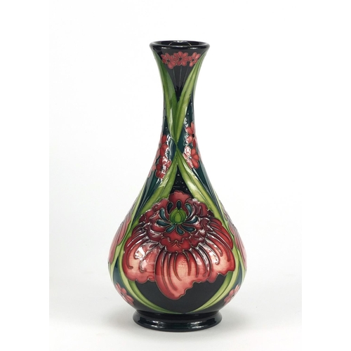 2181 - Moorcroft pottery vase with box, hand painted with stylised flowers by Rachel Bishop, dated 2008, 23... 