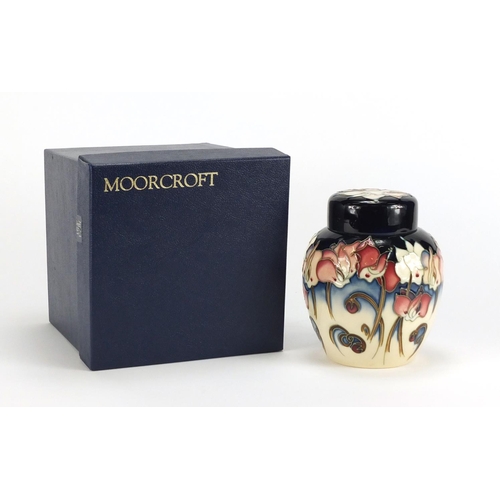 2261 - Moorcroft pottery ginger jar and cover with box, hand painted with stylised flowers, dated 2001, 16c... 
