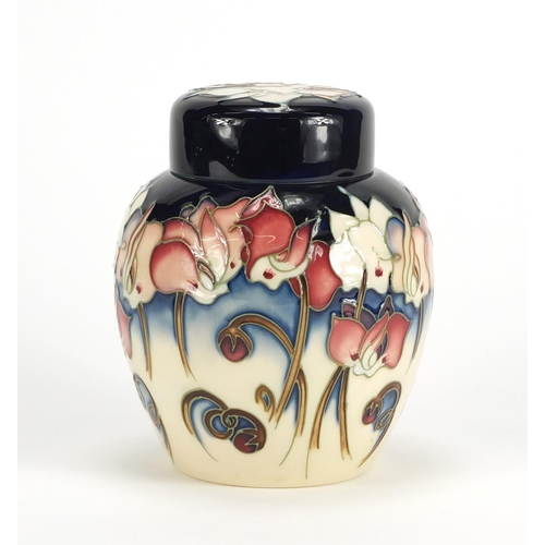 2261 - Moorcroft pottery ginger jar and cover with box, hand painted with stylised flowers, dated 2001, 16c... 