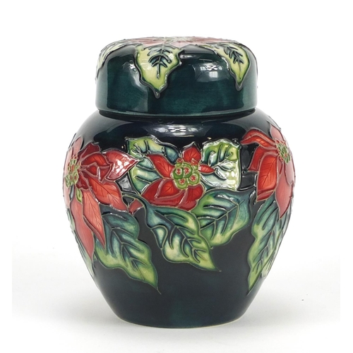 2349 - Moorcroft pottery ginger jar and cover with box, hand painted in the Poinsettia pattern, dated 2002,... 