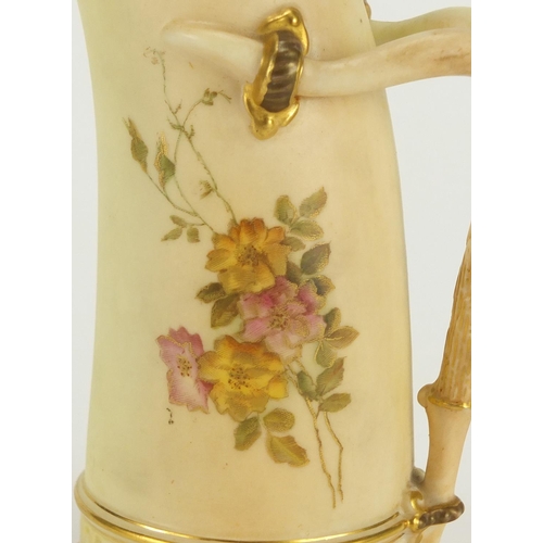 2258 - Royal Worcester blush ivory ewer with naturalistic handle decorated with flowers, numbered 1116, 17c... 