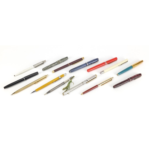 2569 - Mostly fountain pens and propelling pencils including sterling silver Longlife, Parker and Conway St... 