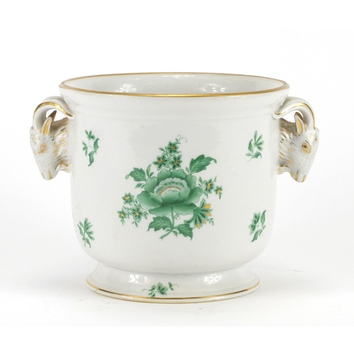 2248 - Herend of Hungary cache pot with goat head handles, hand painted with flowers, 12.5cm high