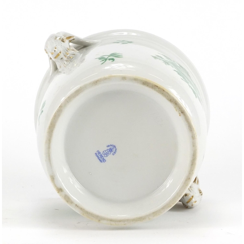 2248 - Herend of Hungary cache pot with goat head handles, hand painted with flowers, 12.5cm high