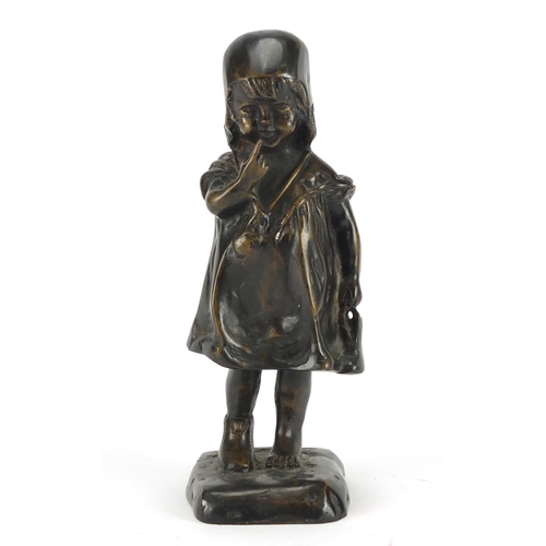 2302 - Bronze figure of a young girl wearing one shoe, 23cm high