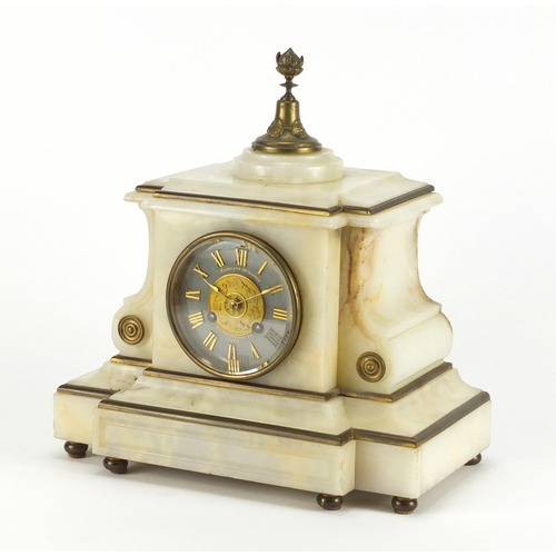 2424 - French Bordier onyx striking mantel clock with brass mounts, the dial with Roman numerals marked Fab... 