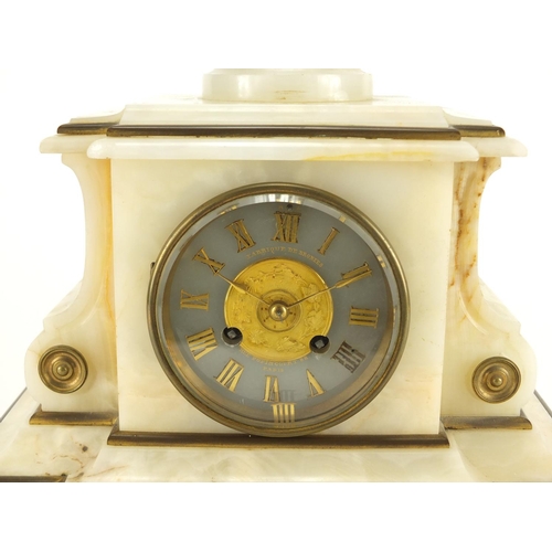 2424 - French Bordier onyx striking mantel clock with brass mounts, the dial with Roman numerals marked Fab... 