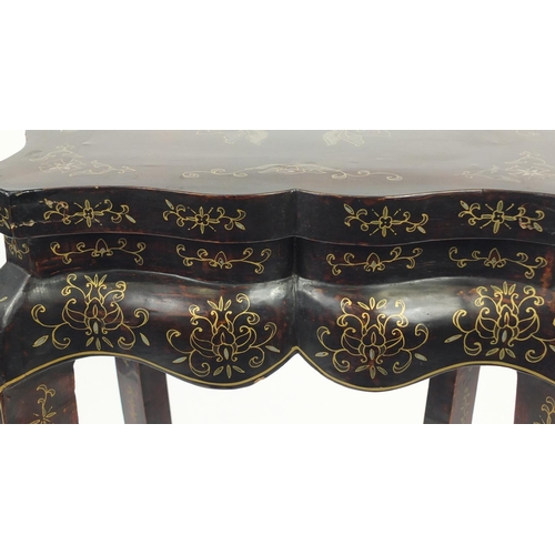 2079 - Chinese lacquered jardinière stand with under tier, gilded with flower heads and foliate motifs, 101... 