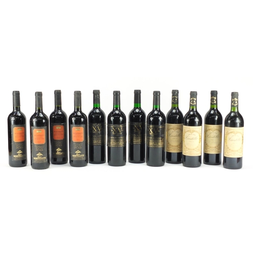 2368 - Twelve bottles of red wine comprising four bottles of 1998 Le XV Du President, 1994 Castillo and fou... 