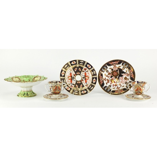 2452 - 19th century china including Royal Crown Derby Old Imari twin handles cups with saucers and a pedest... 