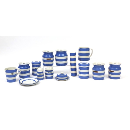 2272A - T G Green & Co kitchenware including storage jars, jugs, sifters and rolling pin, the largest 25cm w... 