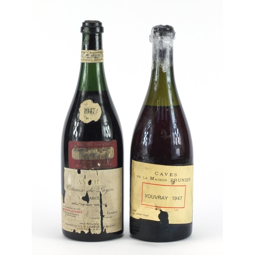 2227 - Two bottles of 1940's Caves De La Maison red wine comprising Prunier Vouvray and Ackeman Laurance Vo... 