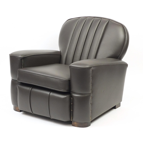 2005 - Art Deco brown leather club chair, 80cm high