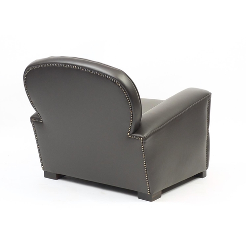 2005 - Art Deco brown leather club chair, 80cm high
