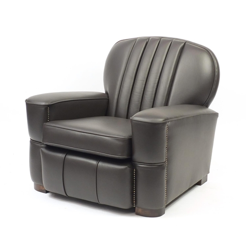 2006 - Art Deco brown leather club chair, 80cm high