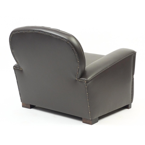 2006 - Art Deco brown leather club chair, 80cm high