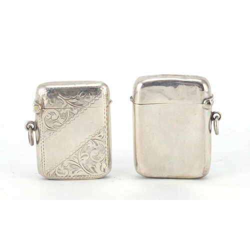 2632 - Two Edwardian silver vesta's, one with engraved decoration, Birmingham hallmarks, the largest 5cm in... 