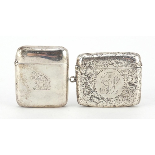 2625 - Two Victorian silver vesta's, one with engraved decoration, Birmingham hallmarks the largest 5.5cmin... 