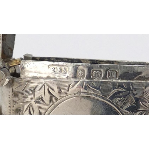2628 - Two Edwardian silver vesta's, one with engraved decoration, Birmingham hallmarks, the largest 5.5cm ... 