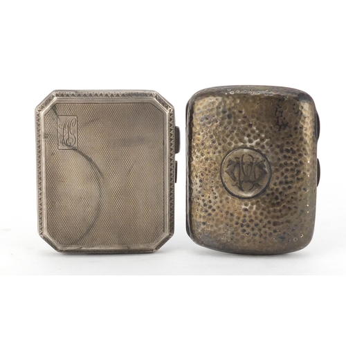 2631 - Two rectangular silver cigarette cases, one with engine turned decoration, Chester hallmarks, the la... 