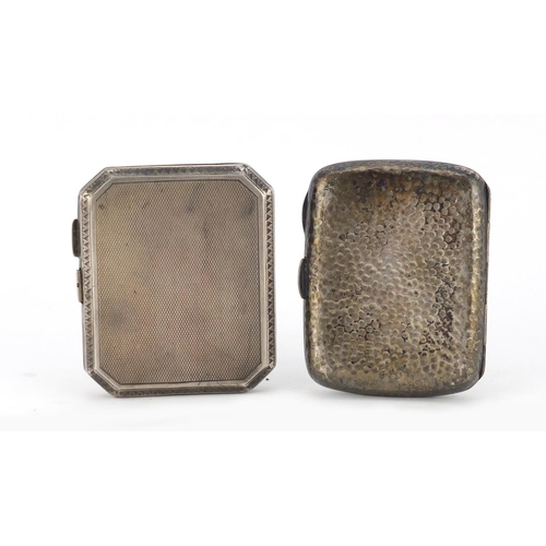 2631 - Two rectangular silver cigarette cases, one with engine turned decoration, Chester hallmarks, the la... 