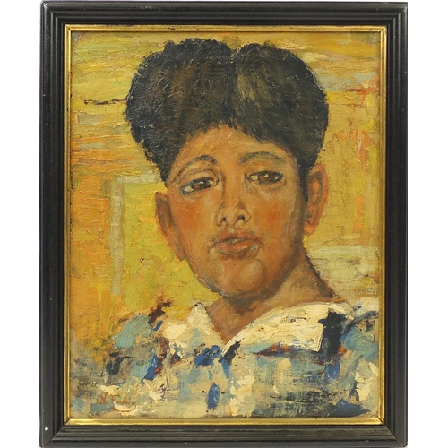 2218 - Head and shoulders portrait of a Eastern boy, Russian school oil on canvas, bearing an indistinct si... 
