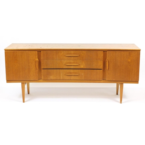 2069 - Vintage Beautility teak concave sideboard with two cupboard doors and three central drawers, 79cm H ... 