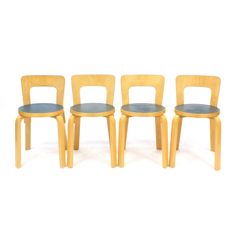 2064 - Set of four vintage Danish bentwood chairs, one with Ny Bolig paper label, each 66cm high