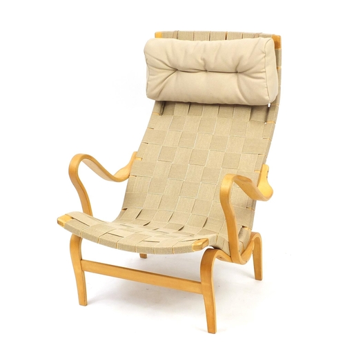 2013 - Vintage Swedish bentwood Pernilla lounge chair designed by Bruno Mathsson, 99cm high