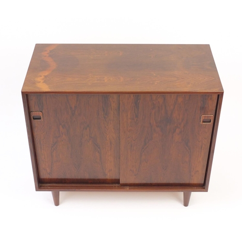 2025 - Vintage Danish rosewood side cabinet by Dyrlund with two sliding doors, 76cm H x 86cm W x 42cm D