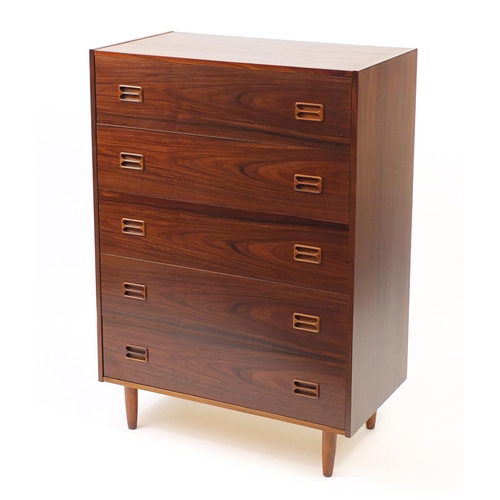 2024 - Vintage Danish rosewood five drawer chest by Dyrlund, 120cm H x 85cm W x 46.5cm D