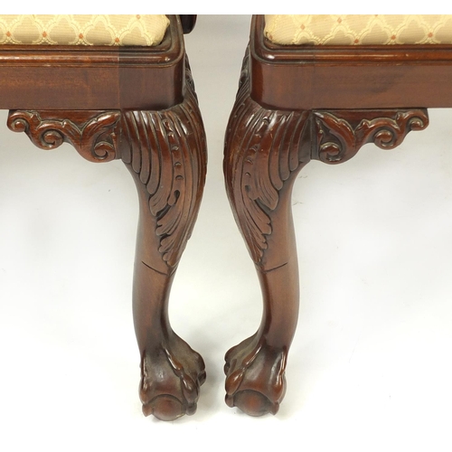 2020 - Set of eight Chippendale style mahogany chairs with drop in seats including two carvers, all raised ... 