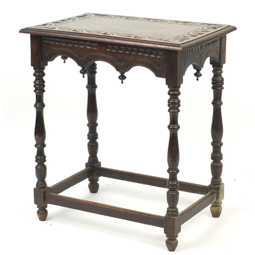 2108 - Carved Ipswich oak centre table, 75cm H x 65cm W x 45cm D